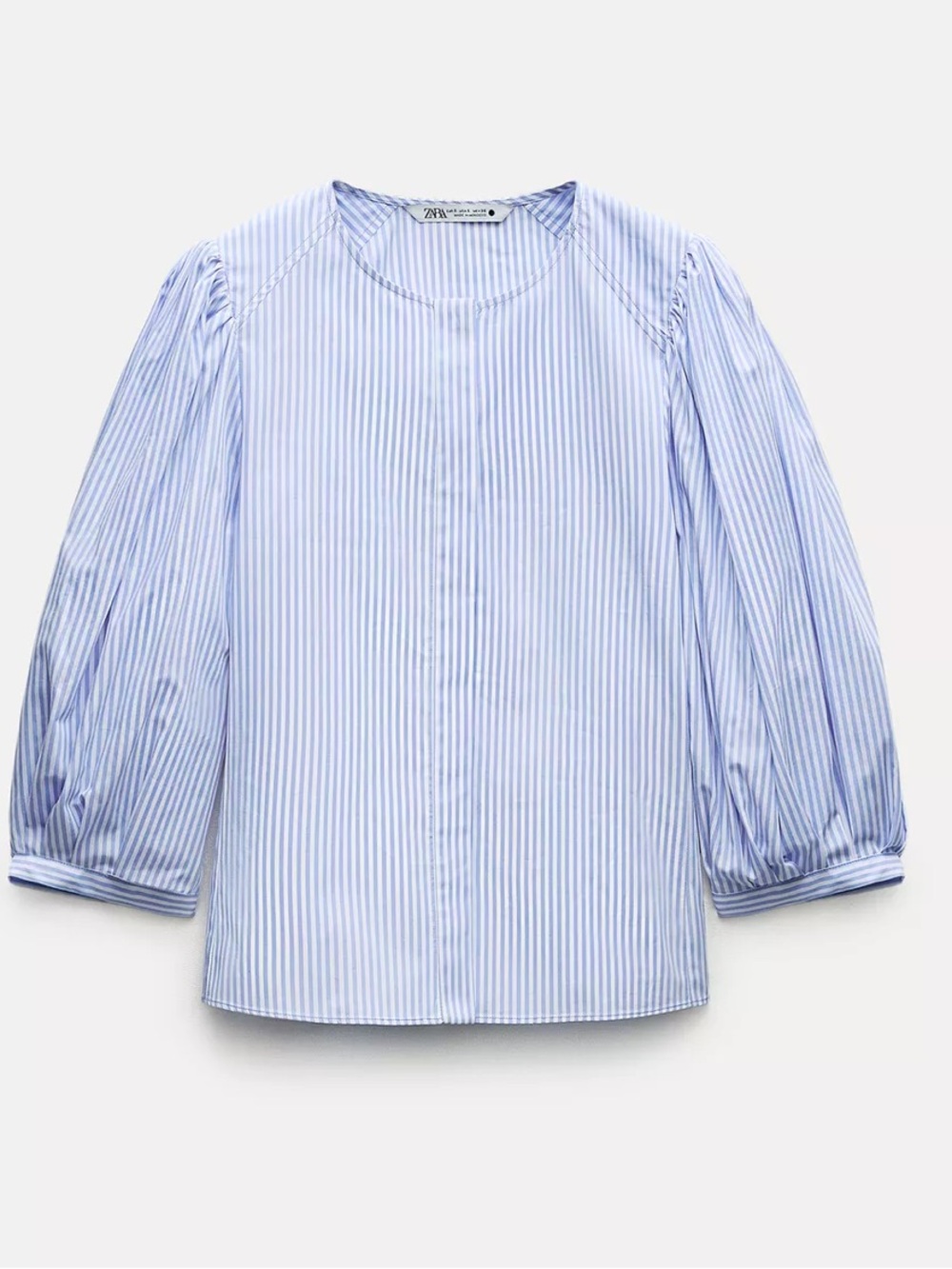 Zara Blouse Cotton Striped Puff Sleeve |Blue White | M